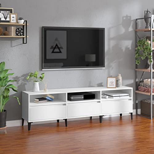 FIRBNUS TV-Schrank 150x30x44,5 cm Holzwerkstoff TV Cabinet TV Unterschrank TV Schrank Holz Fernsehkommode Lowboard Holz Sideboard Holz Sideboard Industrial Living Room Furniture Weiß