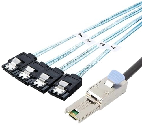 Bolwins P84CS Mini SAS 26P SFF-8088 a 4 cavi splitter SATA, 1 m - Mini SAS a SATA cavo dati per dischi rigidi, collegamento tra controller mini SAS e unità SATA