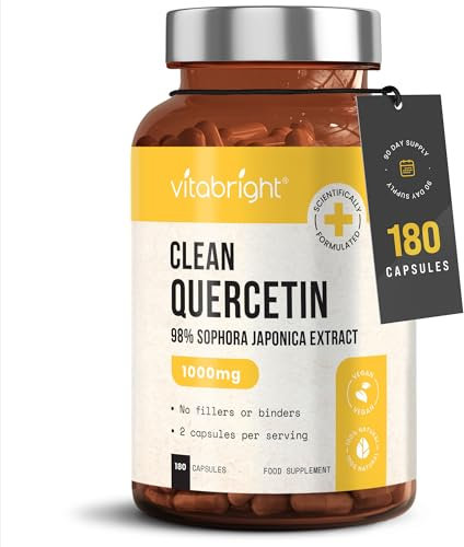 Quercetin Supplement, 180 Capsules, 1000mg Daily (x2 500mg Capsules), Bio Quercetin Dihydrate Powder, VitaBright Flavonoids Supplements