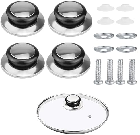 Gunwon 4 Pcs Pot Lid Knobs,Stainless Steel Replacement Pan Lid Knobs,Heat-Resistant Cooking Pot Pan Lids Button Cover Pan Parts Set With Screws and Gaskets Frying Pan Saucepan Lid Cover Handles Knobs