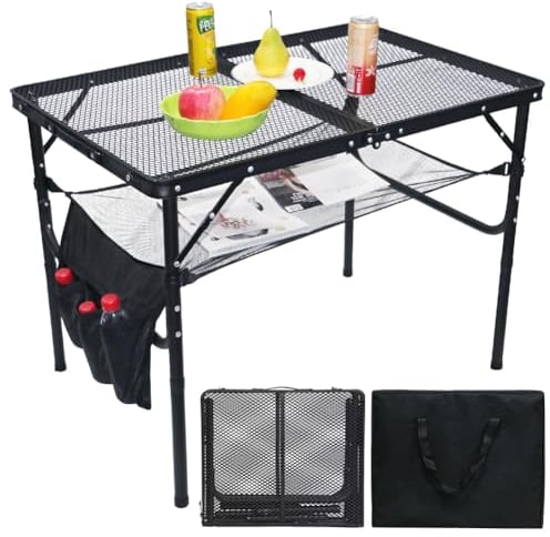 Tragbare Campingtische, Klappbarer Multifunktionstisch, Camping Tisch, Grilltisch mit Metallgitterplatte, Leicht und Tragbar Kleiner Tisch, Zusammenklappbar Gartentisch, Beistelltisch, für Picknick