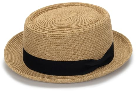 KorhLeoh Summer Pork Pie Strohhut 1920er Bowler Flat Top Fedora Hut Kostüm Party Cap für Männer Frauen Unisex