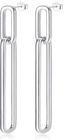 Adramata Damen Ohrringe Silber 925 Hängend Geometrische Glieder Lange Ohrringe Hängend Damenohrringe 18K Vergoldete Ohrhänger Statement Ohrringe Gold Silber Ohrringe Damen 925 Geschenke für Frauen