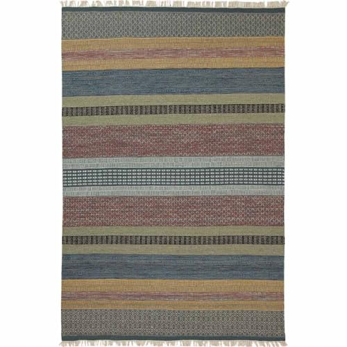 Knutzen Wohnen Kelim Teppich 160 x 230 Schleswig - Fransen Teppich Wolle Natur - Handgewebt und beidseitig verwendbar - Ideale Wohndekoration für jeden Wohnraum