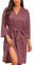 Lovasy Bademantel Damen Waffelpique 3/4 Ärmel Saunamantel Waffelstrick Morgenmantel Weich Leicht Knielang Loungewear mit Gürtel Taschen,Soja-Rosa,S