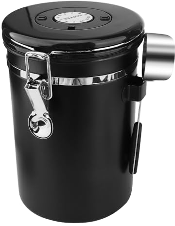 Atliberswo Bocal hermétique (1,8L), boîte à café hermétique, matériau en acier inoxydable, avec cuillère en acier inoxydable, adapté pour les grains de café, les noix, etc (noir)