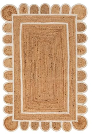 Jaipur Art And Craft Natürlicher Jute-Bodenteppich, Boho-Dekor, handgewebter Jute-Teppich, brauner, weißer dekorativer Teppich– (3x5 Quadratfuß)