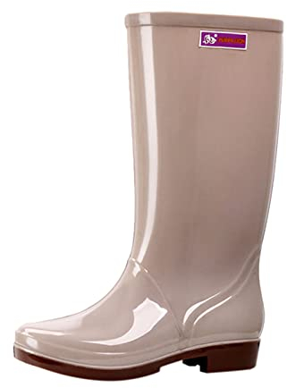 Generic Stivali da pioggia leopardati stivali antiscivolo donna stivali da pioggia scarpe da pioggia alta gomma pioggia stivali da donna stivali al ginocchio stivali di fango alti, cachi, 38 EU