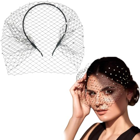 MWUMRCM Mesh Schleier Stirnband Vintage Schleier Fascinator Mesh Spitze Stirnband der 1920er Jahre Damen Kopfschmuck Hochzeit Teeparty Abschied Damen Schleier Braut Kopfschmuck(Schwarz )