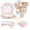 MEYDLL Juego de 161 Platos de Papel Para Fiestas Infantiles, Color Oro Rosa, Manteles, Vasos, Servilletas Para Cumpleaños, Bodas