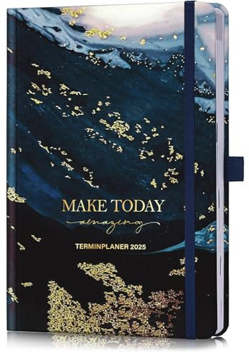 Terminplaner 2025 - Kalender 2025 A5, Kalender 2025 Buchkalender, Jan.- Dez. 2025, Wochenplaner 1 Woche 2 Seiten, Robustes Hardcover - Schwarz und Gold