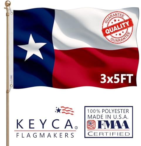 KEYCA Bandera del estado de Texas de 3 x 5 pies, fabricada en los Estados Unidos, bandera de Texas TX de doble cara con 2 ojales de latón para decoración de interiores y exteriores