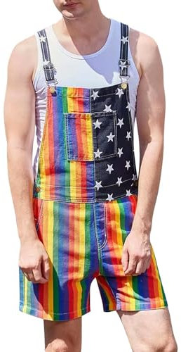 Salopette Baggy Salopette Uomo Corto Abbigliamento da Lavoro Pantaloncini Donna Estate Tuta Corta Unisex con Bretelle Arcobaleno Gamba Diritta Pantaloni da Lavoro con Tasche Streetwear, A1 rosso., L