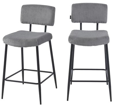 BAÏTA EKO 2er Set Sitzhocker Cord Grau mit Metallbeinen, Schwarz