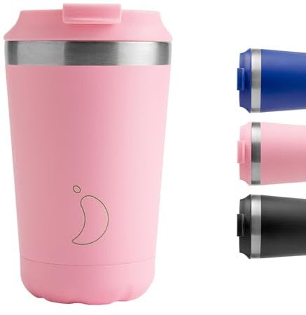 Chilly's Original Coffee Cup - Thermal Mug For Cold & Hot Drinks - Leak-Proof Travel Mug with Lid - Double Walled Vacuum Insulated Mug - Stainless Steel - Pastel Pink, 340ml
