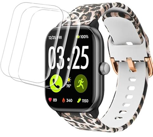 Tznzxm Replacement Bands Compatible with Spade & Co Health Smartwatch 4, Spade & Co Health Smartwatch 4 Screen Protector [3 PCS], Brown leopard-print Adjustable Soft Silicone Wristband Straps