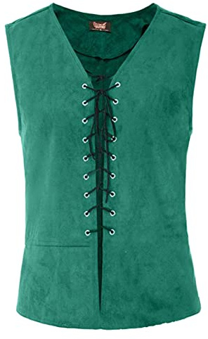 OBEEII Men Women Medieval Vest Pirate Costume Victorian Steampunk Waistcoat Lace-up Viking Vest Renaissance Gothic Sleeveless Halloween Cosplay Waistcoat