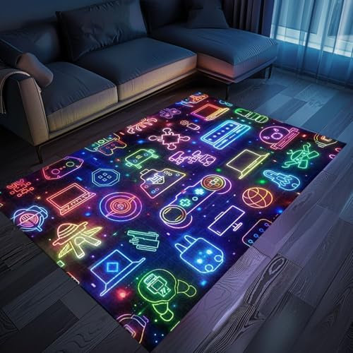 Generisch Moderner Weicher Bettvorleger Flauschig Flur Waschbarer Teppich 150X240Cm Arcade-Spiele Cartoon-Neon-Spiel Wohnzimmer Schlafzimmer Teppich Kinderzimmer Mädchen Jungen