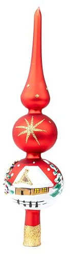Polish Gallery Weihnachtsbaumspitze aus Glas, mundgeblasen, handdekoriert, Verzierungen (rot, matt, 30,5 cm)