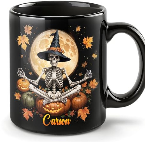 Smile lab Personalised Halloween Skull Mug, Gifts for Skeleton Lovers, Gothic Skull for Women, Halloween Holiday Gifts for Women, Halloween Skeleton Decor Gift, Custom Name Coffee Cup Ceramic Mug