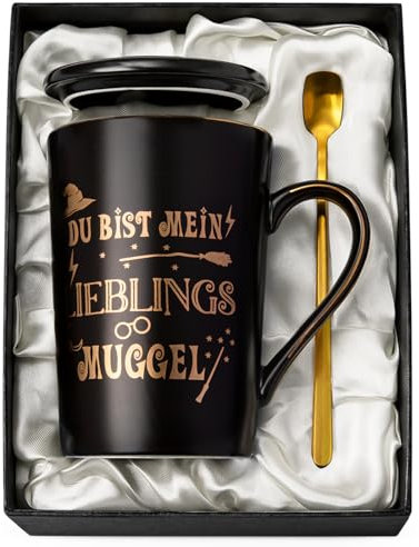 Lustige Partner Geschenke Tasse - Du bist mein Lieblings-Muggel – Kaffeebecher 400ml Schwarz mit Golddruck - Geburtstagsgeschenk Geschenk für Männer, Freund zum Ihn Geburtstag, In Geschenkbox