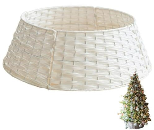Keuyeo Falda De Mimbre para Árbol De Navidad, 60 Cm, Cubierta Festiva para Soporte De Navidad, Decoración Tradicional, Cubierta De Cesta De Ratán, Decoración Ordenada, Uso En Interiores