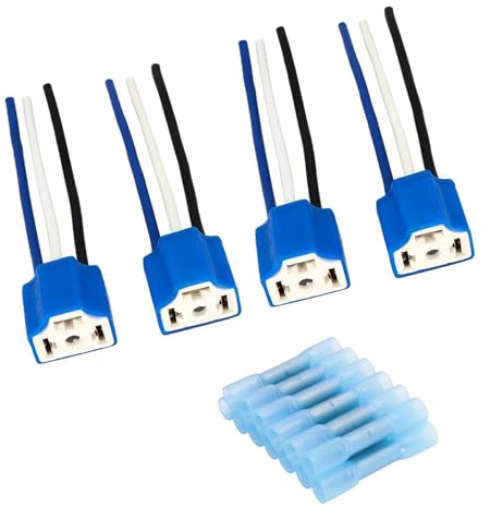 4 Stück H4 Stecker, H4 auf 3 Pin Adapter Scheinwerferstecker, mit 12 Crimpklemmen, Keramik H4 Sockel, H4 9003 HB2 Kabelbaum, Scheinwerfer Stecker, für Scheinwerfer oder Nebelscheinwerfer