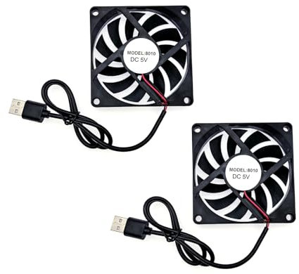 JZK 2 ventiladores de refrigeración de 80 x 80 x 10 mm, CC 5 V, USB, 80 mm, 2500 rpm, 0,3 A, 8010 pequeño ventilador sin escobillas DC 8 cm, ventilador para impresora 3D, ventilador para caja de