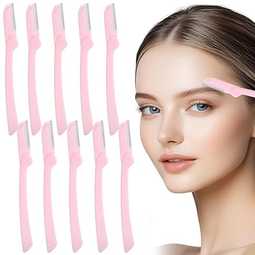 Andibro 10 Stück Augenbrauenrasierer Faltbarer, Augenbrauen Messer Gesichtshaarentferner und trimmer Mehrzweck Rasierer für Frauen und Damen(Rosa)