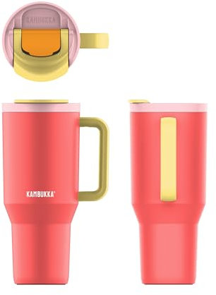 Kambukka Rio 32oz / 950ml Leakproof Insulated Tumbler with Telescopic Straw – Stainless Steel, Keeps Cold for 24+ Hours, BPA-Free, Dishwasher Safe, Carry Handle, Fits Cup Holders - Pink Papaya