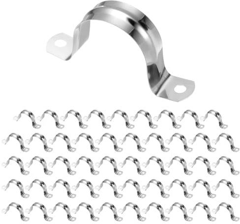 sourcing map 50 Stück 40 mm Rohrschellen, M40 U-Rohrschellen, Edelstahl, starres Rohrband, U-förmige Halterung mit zwei Löchern für Rohr, Schlauch, Drahtschnur, Befestigung
