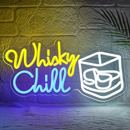 Lxmoneon Whisky Neon Schild, Neon Bar Schilder für Wanddekoration, Dimmbare Whisky Bar Leuchtschilder USB betriebenes Chill Neonlicht für Zuhause Club Männerhöhle Restaurant Bistro Party Geschenk