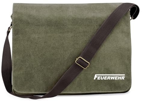 Huuraa Schultertasche Feuerwehr Geschenk 14 Liter Military Green Canvas Feuerwehr Mitbringsel
