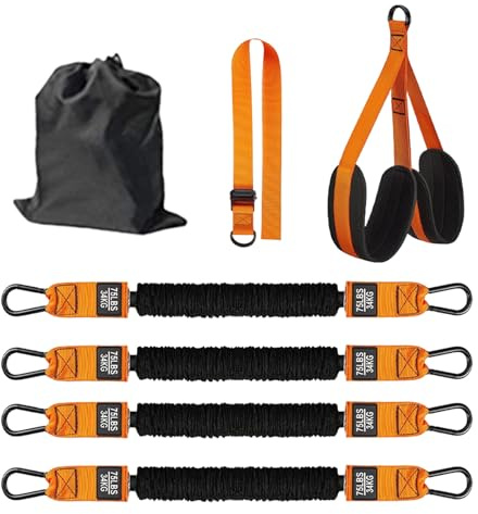Klimmzugband Set, 4 Widerstandsbänder für Klimmzüge (75-300 lbs) mit Verstellbarer Höhe & Fußstützpedalen – Robuste Pull-Up Bänder für Anfänger & Fortgeschrittene, Schlingentrainer für Zuhause