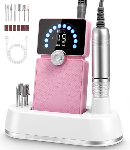 Bixury Lima Electrica Uñas Pulidor Lima Electrica Lima Electrica Uñas Portatil Drill para Uñas Profesional Torno Pedicura 50000RPM Velocidad Ajustable con Pantalla LCD para Manicura y Pedicura