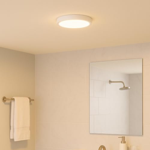 Lightbox LED Deckenlampe flach Ø 37,5 cm, Weiß, IP44 Lampe | Spritzwassergeschützte Leuchte für Bad, Küche und Schlafzimmer, langlebige und pflegeleichte Bauform
