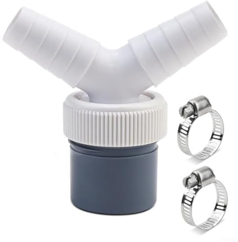 Bulevisiter Ablaufadapter für Geschirrspüler und Waschmaschine, Dual-Verbindungsrohr-Gewinde-Y-Adapter für Schlaucheinlass 18–24 mm, Auslass 40 mm, mit 2 Klemmen (Doppelanschluss Y)
