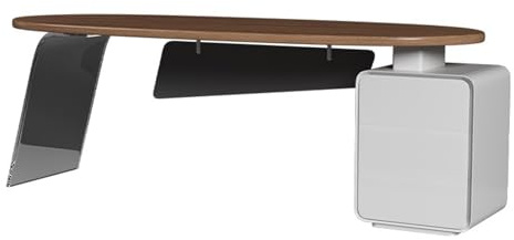 ZENGXJYCQINGJIANG Gaming Desk Oval Wooden Tabletop Desk with Storage, Modern Office Executive with Charging Outlets and 3 Drawers(XL)