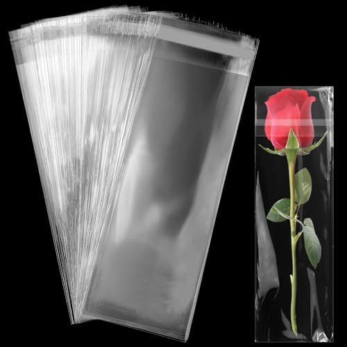 TXXATX 100 Stück Cellophantüten Selbstklebend 7x20 cm Lange Zellophanbeutel Selbstklebende Plastiktüten Transparent OPP Tütchen Wiederverschließbare Kleine Tüten für Kerzentüten Schmuck Biscuit Rod