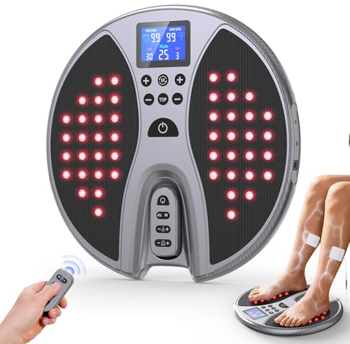 Durchblutungs-Stimulator FüßE Beine mit Rotlichttherapie, 25 Modi und 99 Intensitäten Elektrische FußMassagegeräte, Tragbares EMS Fußmassagegerät zur Verbessert die Durchblutung