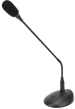 ASHATA Microfono a condensatore a collo d'oca per conferenze, microfono professionale da tavolo cablato con pulsanti muto, microfono a condensatore cardioide con base standard XLR maschio a 3 pin