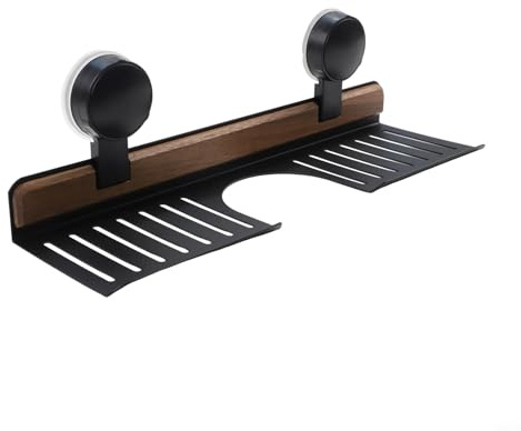 Eawfgtuw Nussbaum-Saugnapfregal mit optimiertem Drainagesystem für Bad und Küche, Bohr- und Installation auf Fliesen, Glas, Marmor
