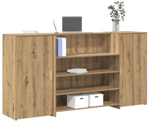 Vanitopaz mottagningsbänk artisan-ek, trämaterial 200 x 50 x 103,5 cm med förvaringsutrymme, sidoskåp, mångsidig för kontor, hotell, klinik, enkel montering och robust yta