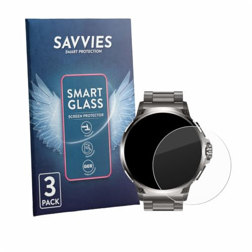 Savvies Schutzglas für Fosmet Smartwatch 1.92 | 3 Stück Transparenter Displayschutz Made in Germany Panzer Schutz Glas 9H Schutzfolie HD Klar Blasenfrei Einfache Montage
