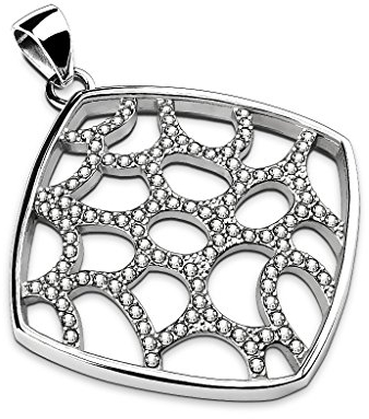 Bungsa Amulett-Anhänger quadratisch mit Kristall-Netz aus 316L Edelstahl