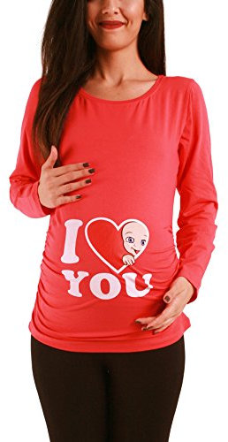 Love - Lustige witzige süße Umstandsmode Umstandsshirt Schwangerschaftsshirt Sweatshirt mit Motiv für die Schwangerschaft, Langarm (Koralle, Small)