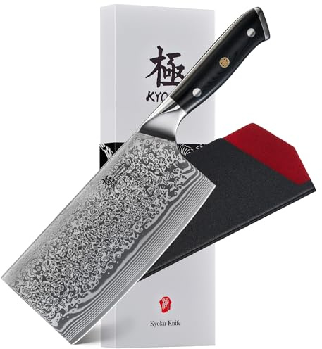 KYOKU Vegetable Cleaver Knife - 7 - Shogun Series - Japanese Style VG10 Steel Core Forged Damascus Blade - with Sheath & Case