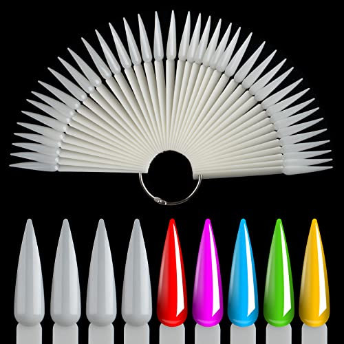 BNG 80PCS Nail Colour Display Stiletto Sticks, Nail Art Tips Gel Polish Pops Stick, Nail Salon Color Practice Card Chart Sample, Fan-shaped Natural Colors Wheel with Ring Holder Detachable