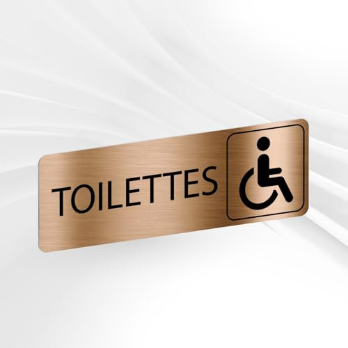 Plaque Signalétique Toilettes Handicapés – Plaque De Porte Adhésive PVC 5 x 15 cm – 20 Couleurs Disponibles (Or Antique Métallisé)