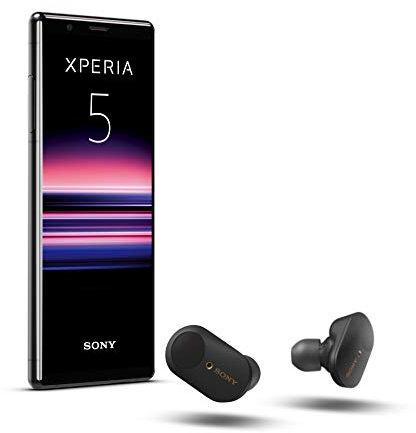 Sony Xperia 5 Bundle, 6.1” FHD+ HDR OLED 21:9 Display, 6GB RAM, 128GB Speicher, Schwarz + WF-1000XM3 True Wireless Noise Cancelling Kopfhörer, Schwarz